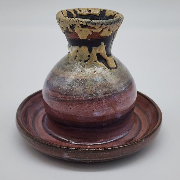 Studio Pottery Handcrafted Multicolor Ceramic Vase or Candle Holder With Drip Gl - Picture 7 of 9